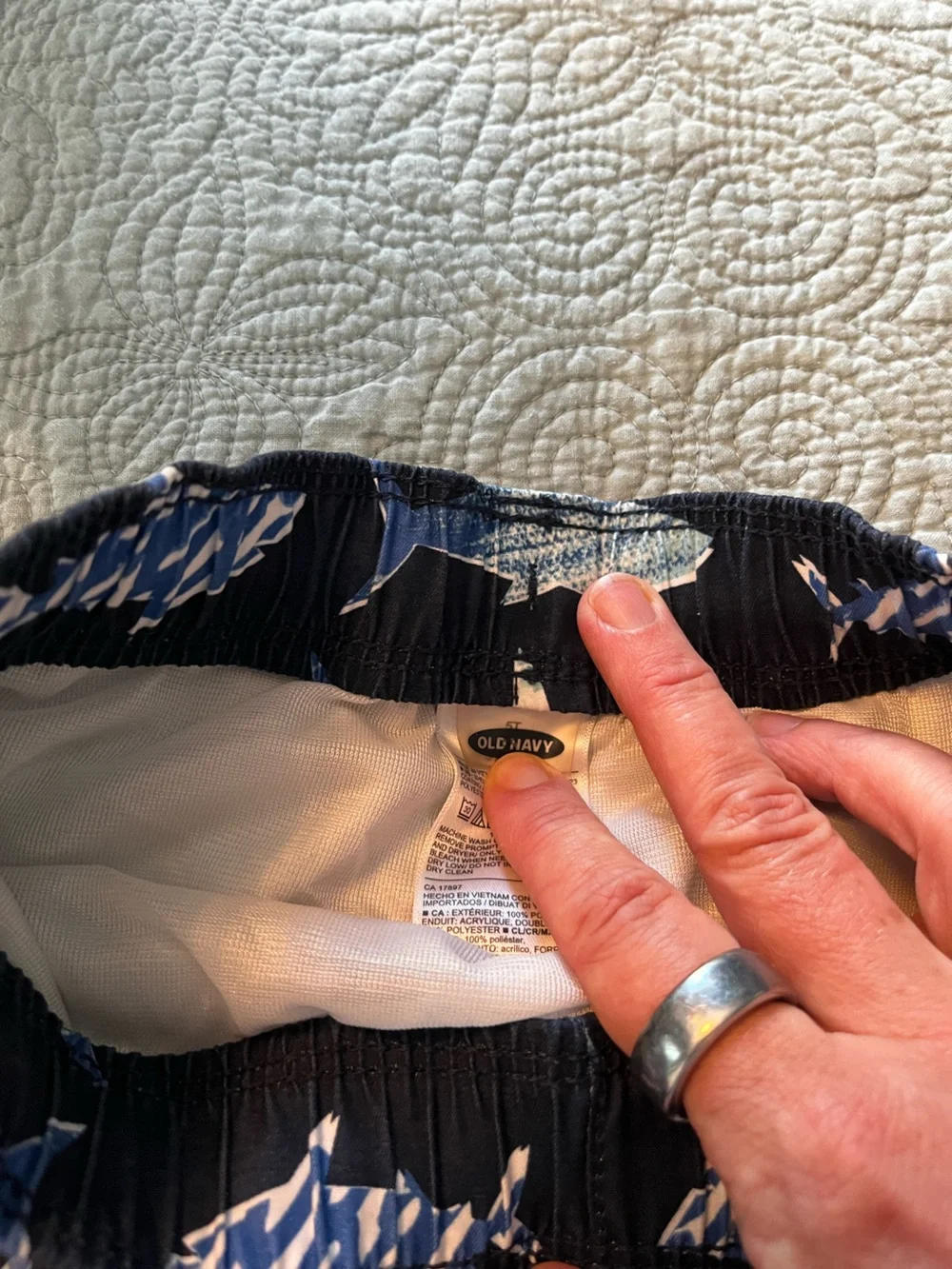 Old Navy Navy and White Shark Print Swim Trunks